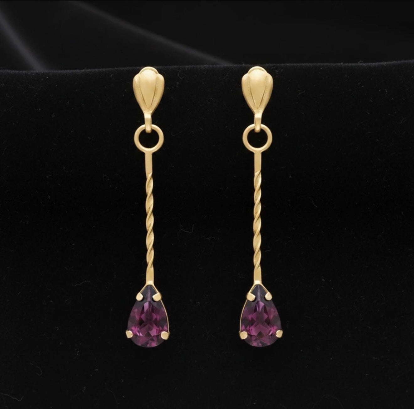 Eye-catching Rhodolite Garnet Gold Drop Earrings