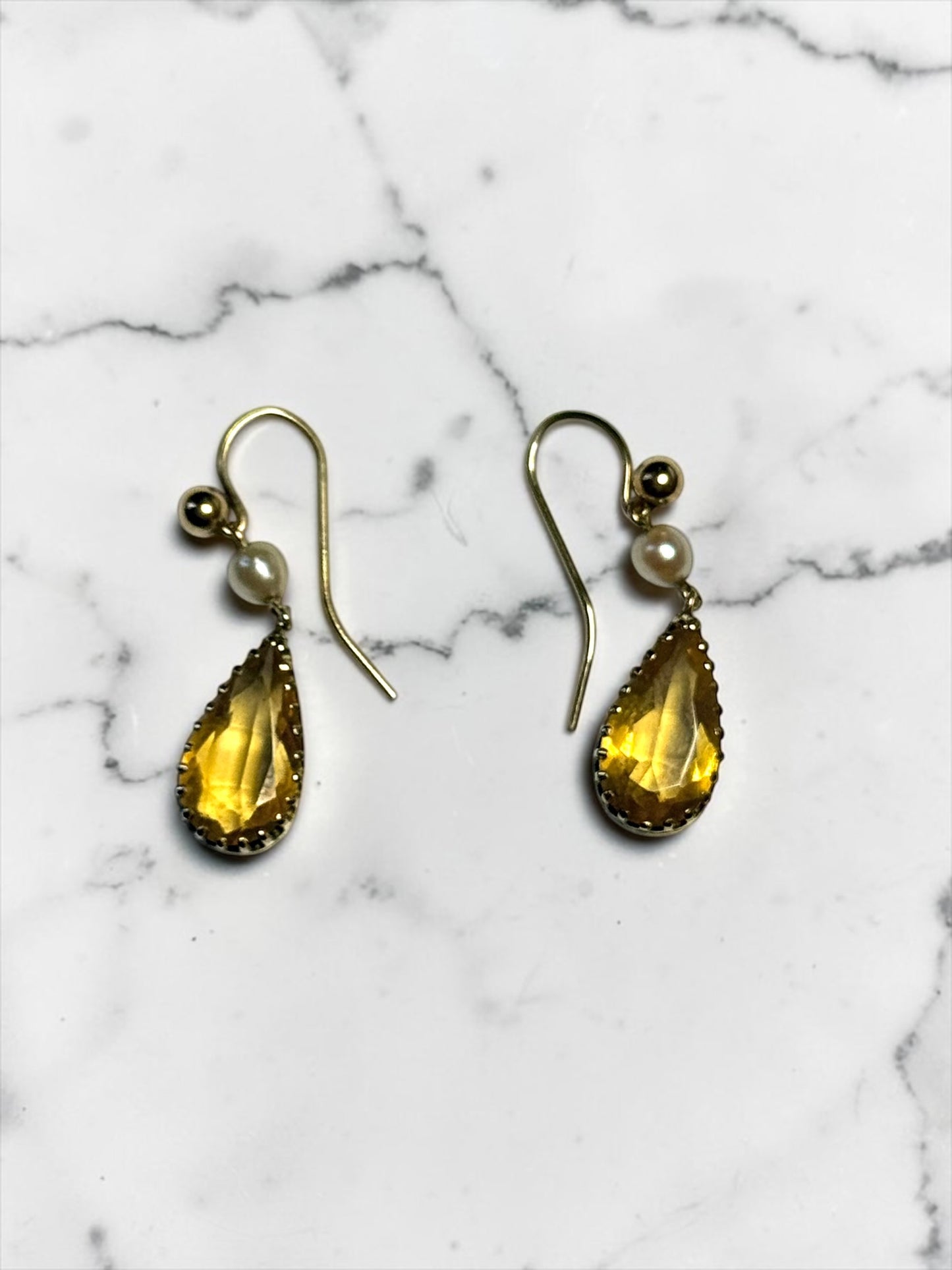 Gorgeous Citrine & Pearl Drop 9k Gold Earrings