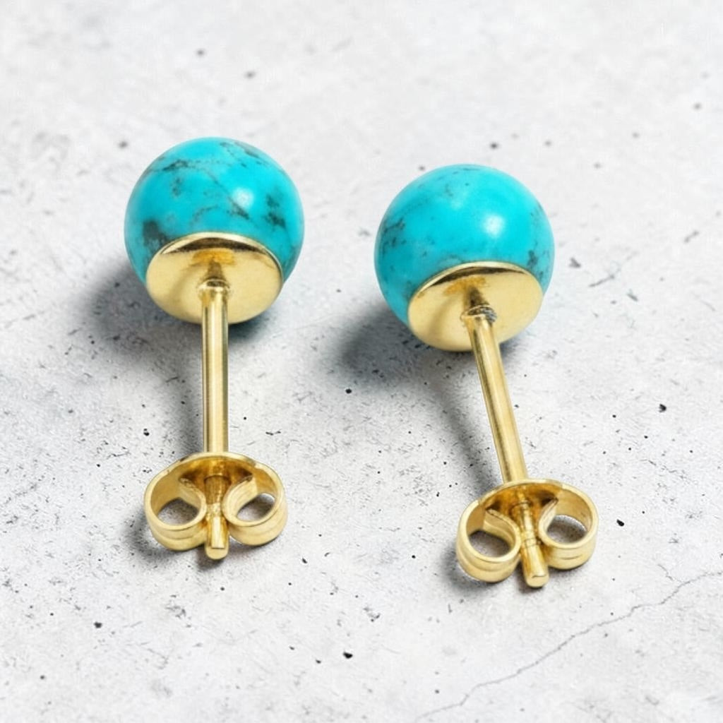 Genuine 5mm Turquoise 9ct Gold Earring Studs 1.6 Carats