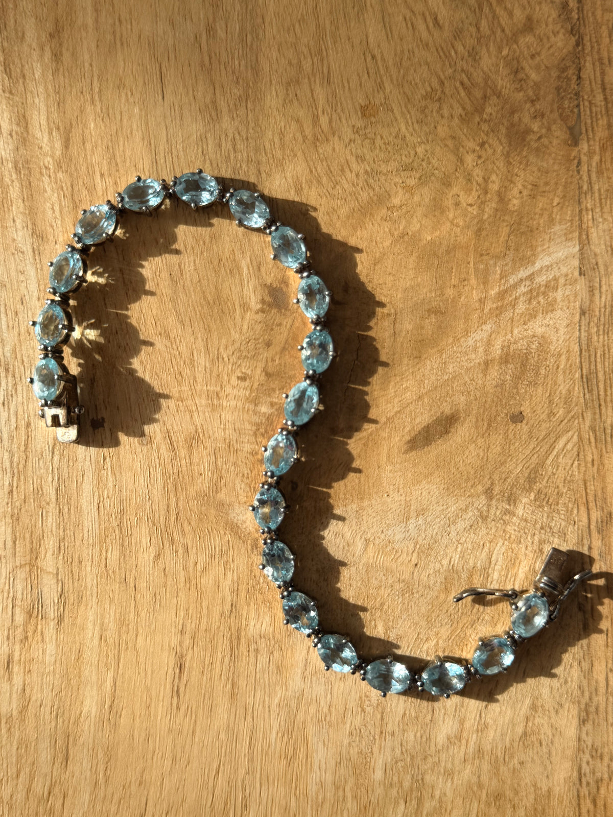 Swiss Blue 12ct Topaz 925 Articulated Tennis Silver Bracelet 7 1/4"