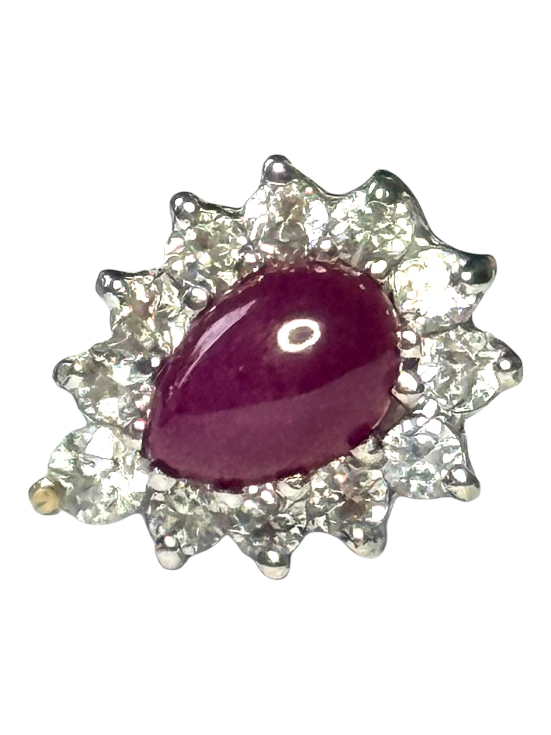 Ruby Cabochon & Diamond Halo Gold Earrings