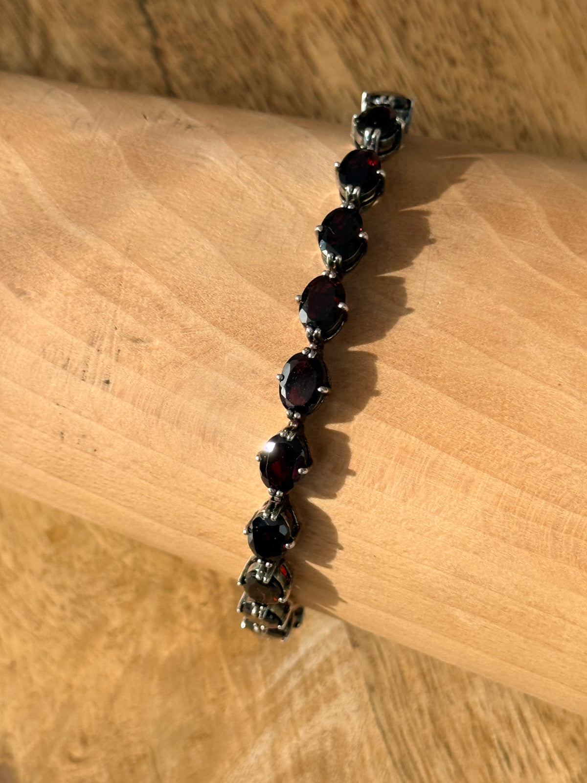 Vintage 20ct Garnet 925 Silver Bracelet 8" Hallmarked Brian Berenbut Hatton Garden