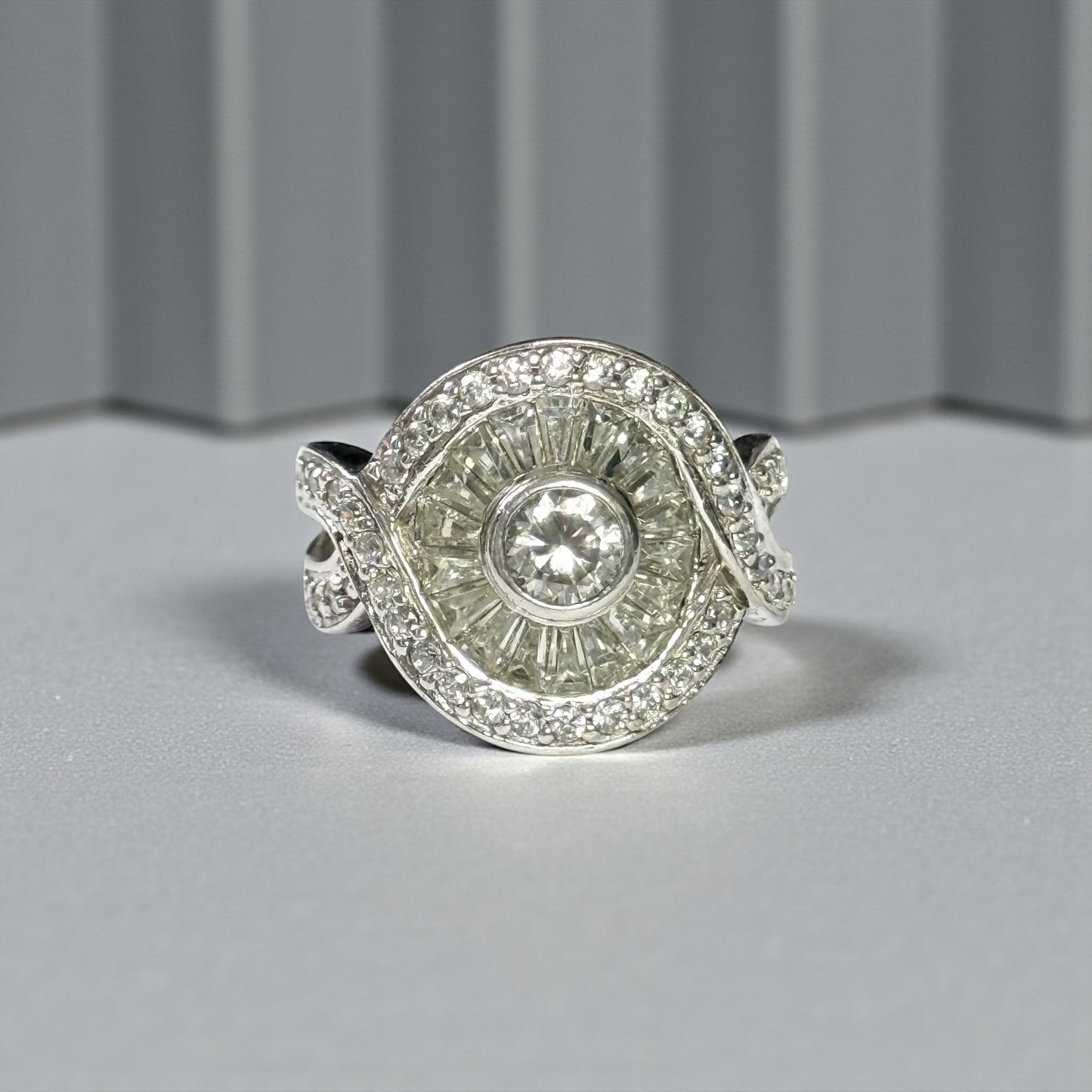 Preloved 2012 QVC Multi Stone CZ  Statement Gem Silver Ring Size O
