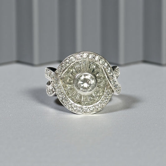 Preloved 2012 QVC Multi Stone CZ  Statement Gem Silver Ring Size O