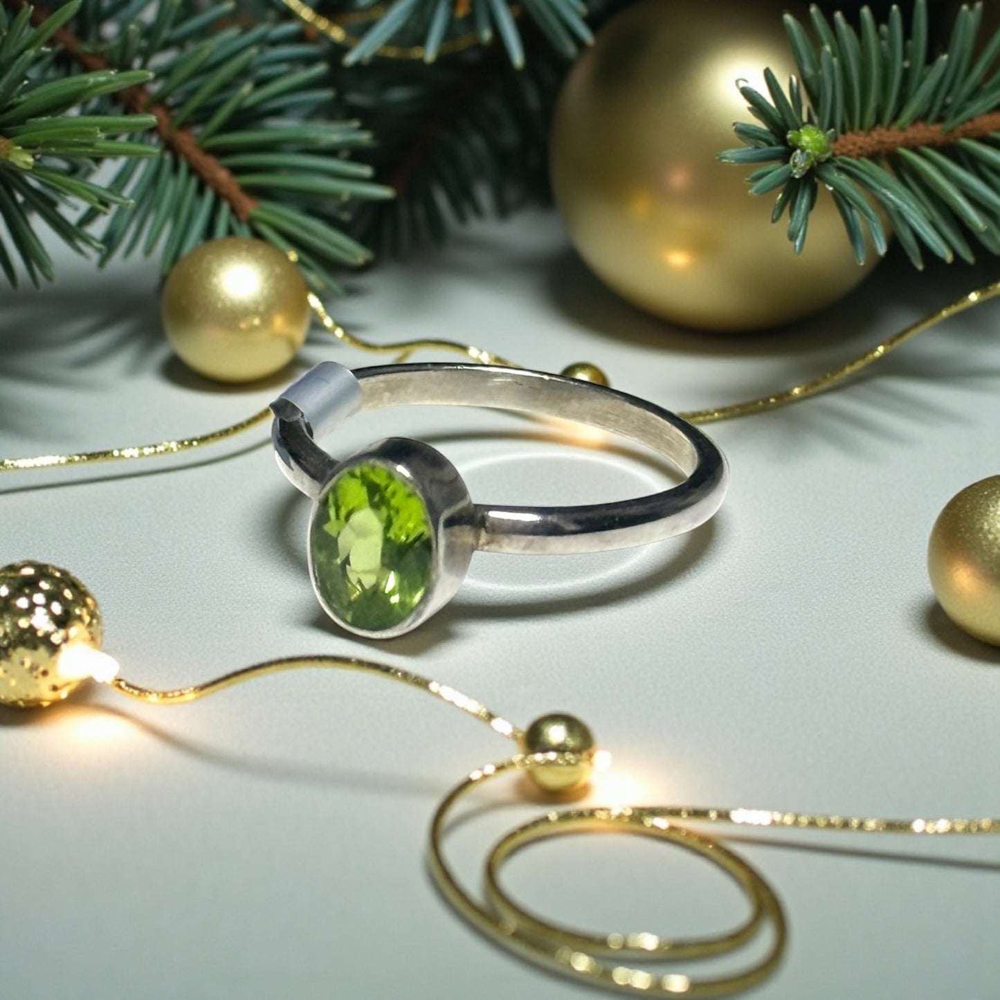 New Peridot Solitaire Silver Ring Size L - CSC
