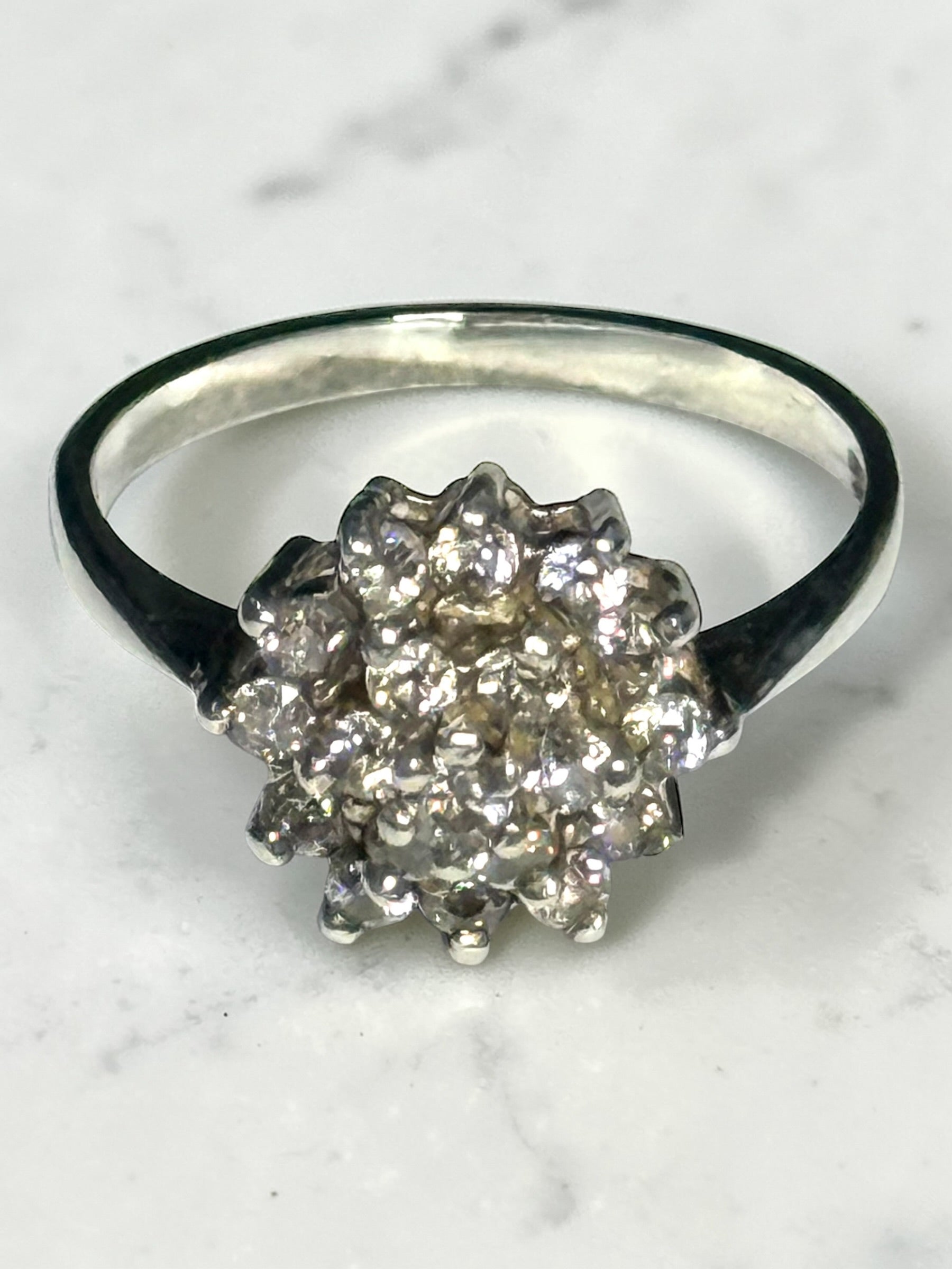 Sparkling Multi Gem Cluster CZ Silver Ring Size O