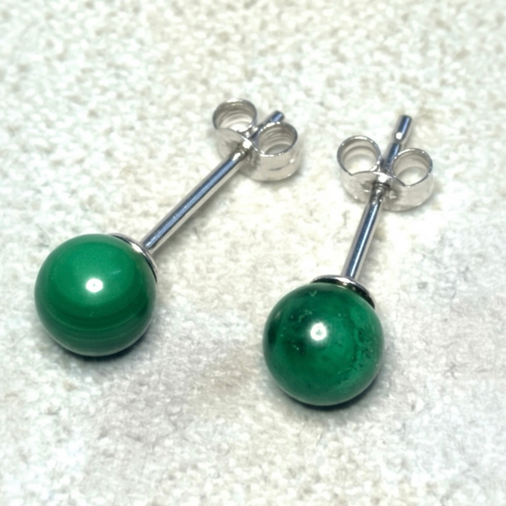 Genuine 5mm Malachite 925 Silver Earring Studs 1.6 Carats