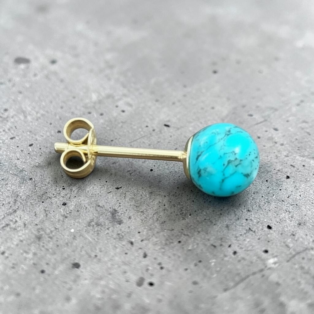 Genuine 5mm Turquoise 9ct Gold Earring Studs 1.6 Carats