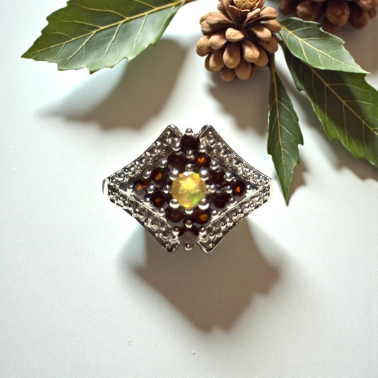 New Jelly Opal & Garnet Illusion Set Silver Ring Size N - CSC