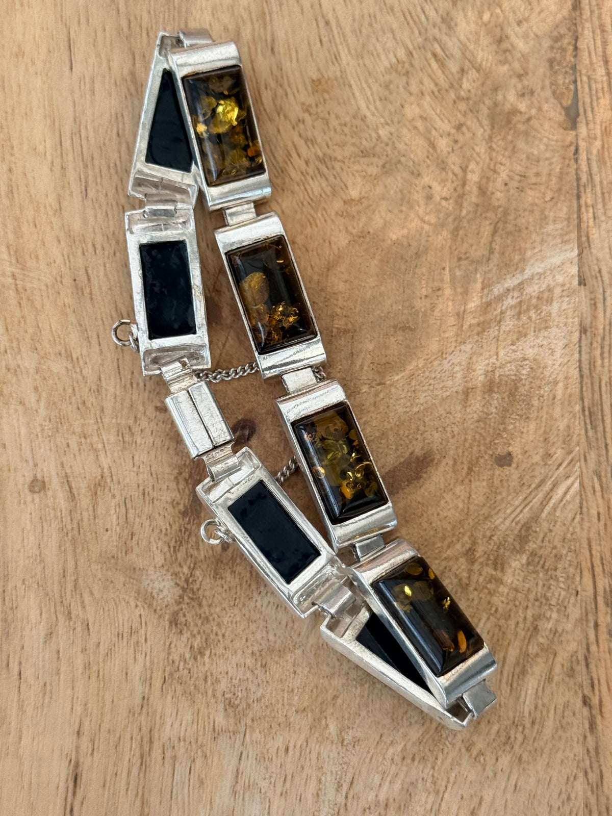 Quality Baltic Amber Panel 925 Silver Bracelet 8"