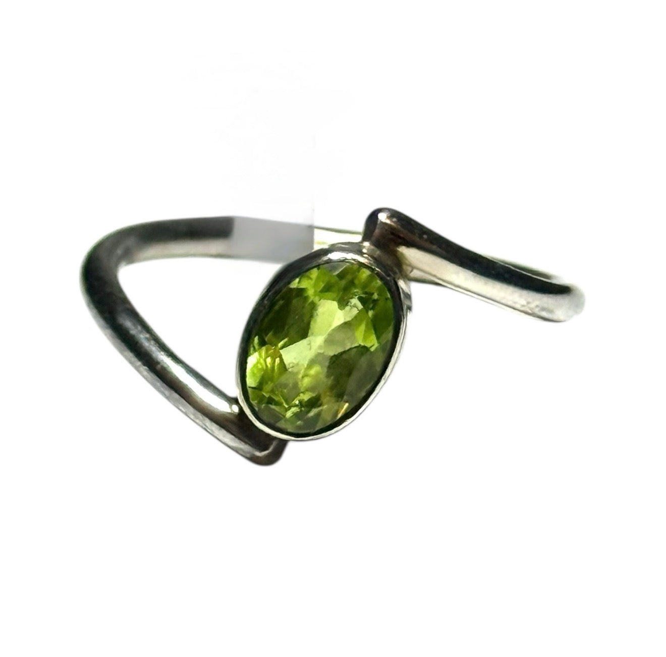 New Peridot Solitaire Silver Ring Size M - CSC