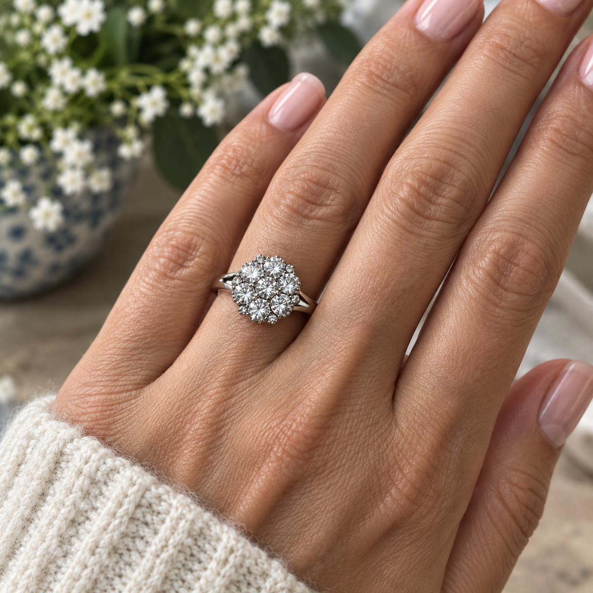 Ratanakiri Zircon 3.17ct Cluster Cocktail Ring 925 Size