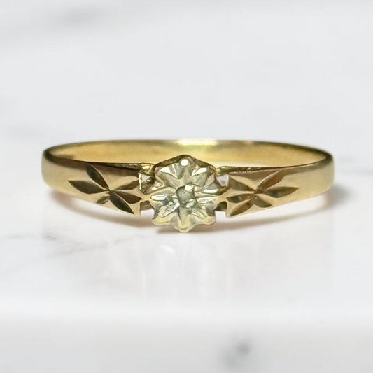 Vintage Diamond 9k Gold Solitaire Ring Size N