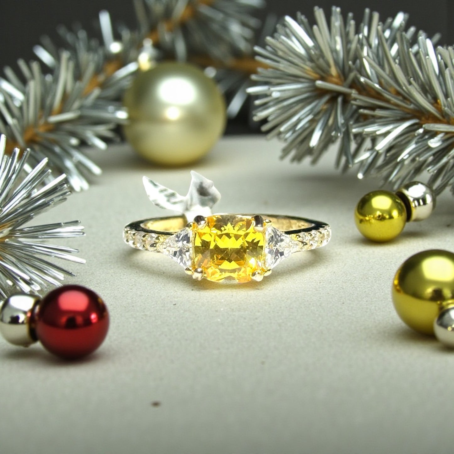 New Citrine & White CZ GP Silver Ring Size P CSC