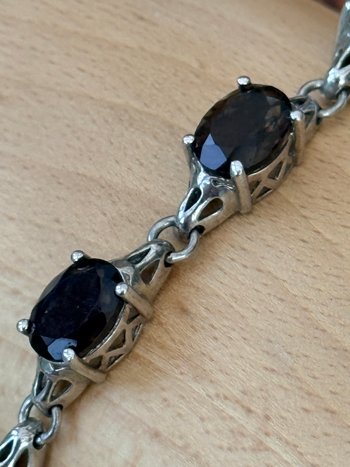 Quality Vintage Hallmarked Smokey Quartz Oval 18ct 925 Silver Bracelet 7 1/2"
