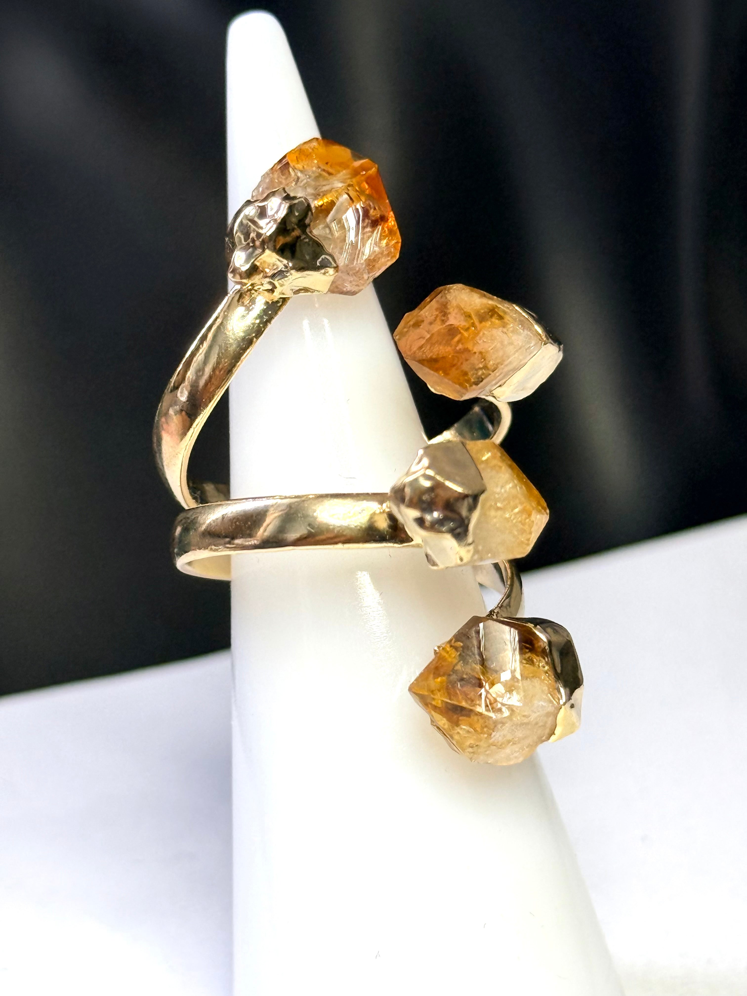 Different - Citrine Ruff Cut Stone 10ct GP Adjustable Size Ring NEW