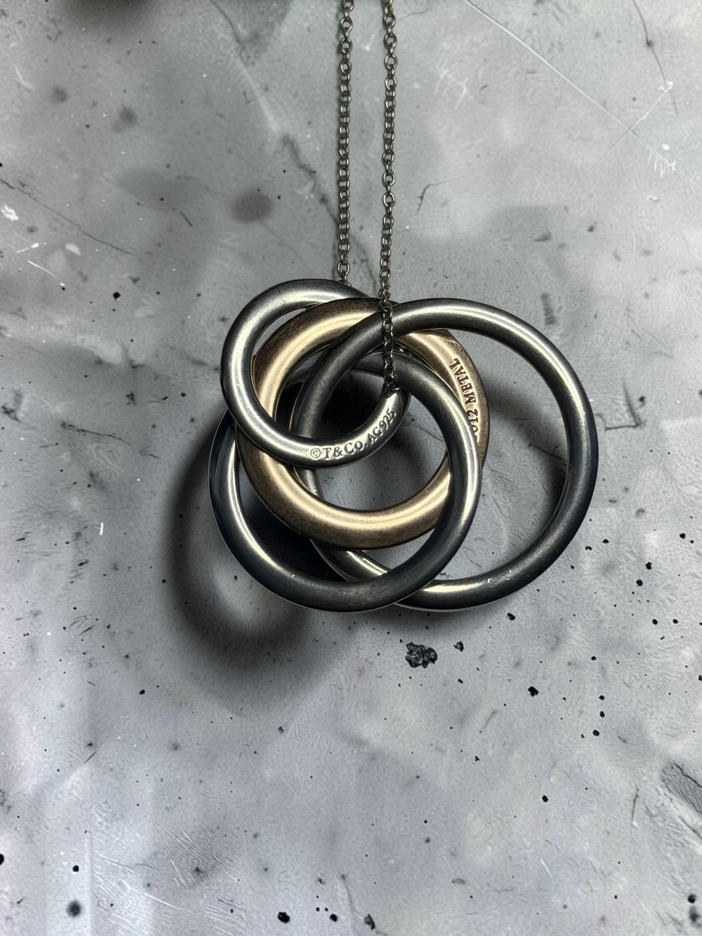 Tiffany & Co Four Circle Large Silver & Rubedo Pendant & Box & 20" Chain