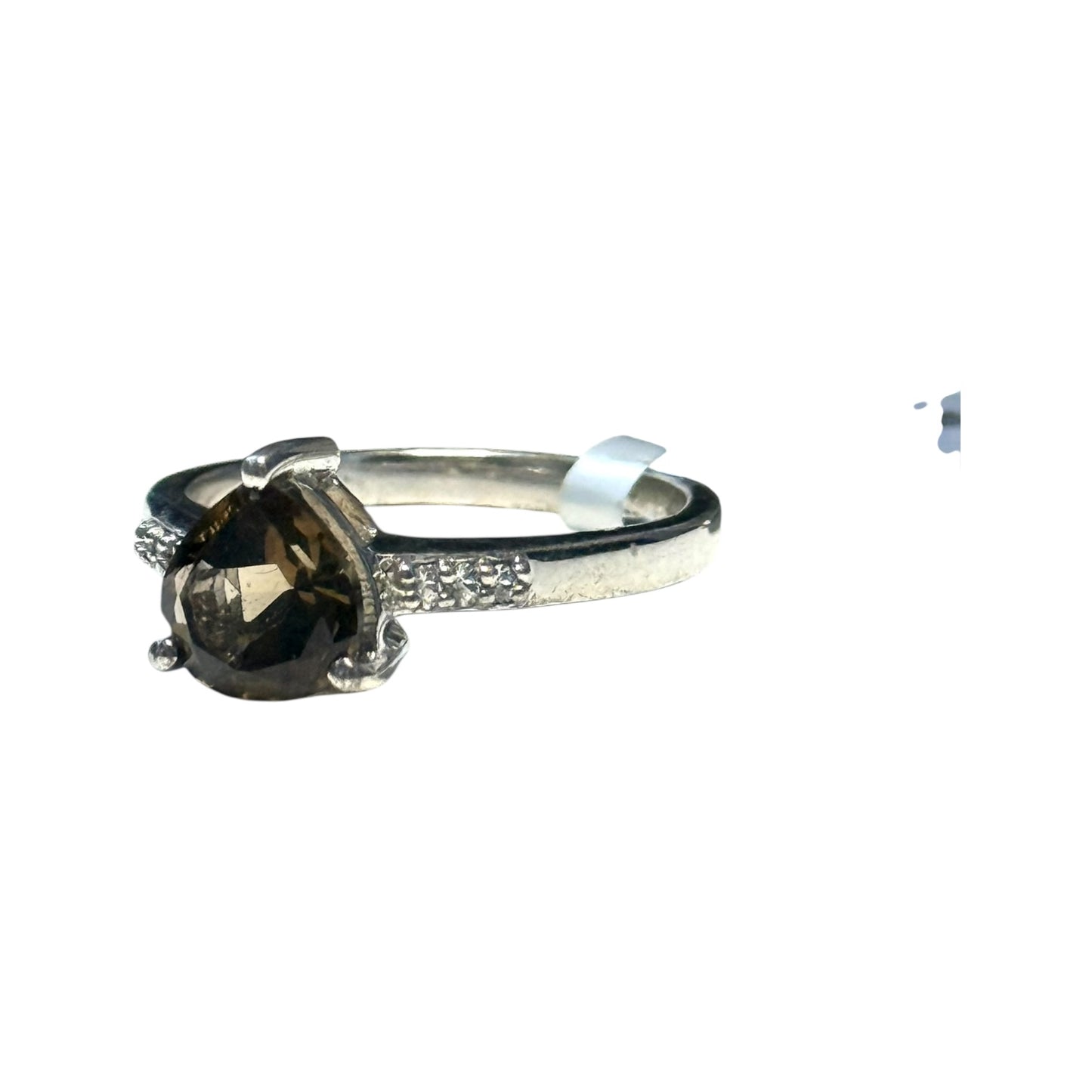 New Smokey Quartz & White Topaz Sterling Silver Size P 1/2 CSC