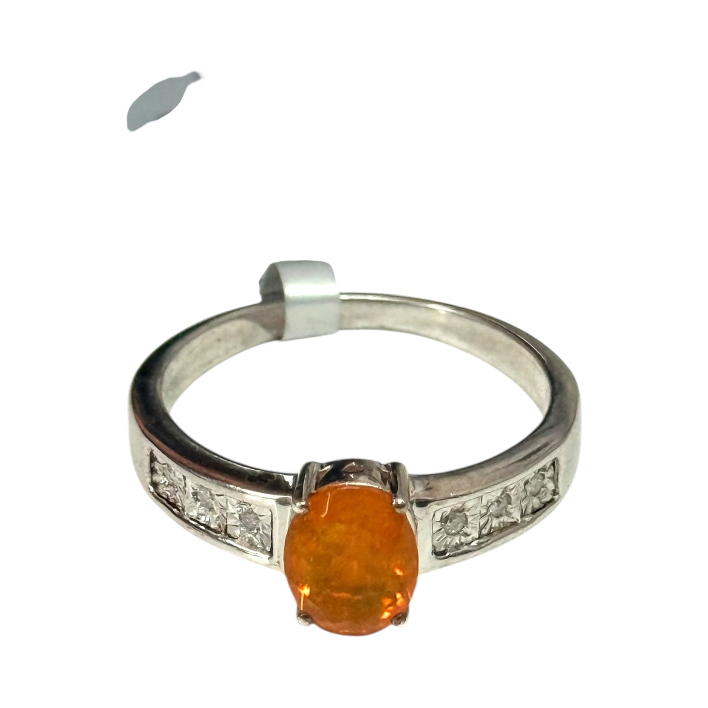 New Fire Opal & Diamond Silver Ring Size P 1/2 CSC