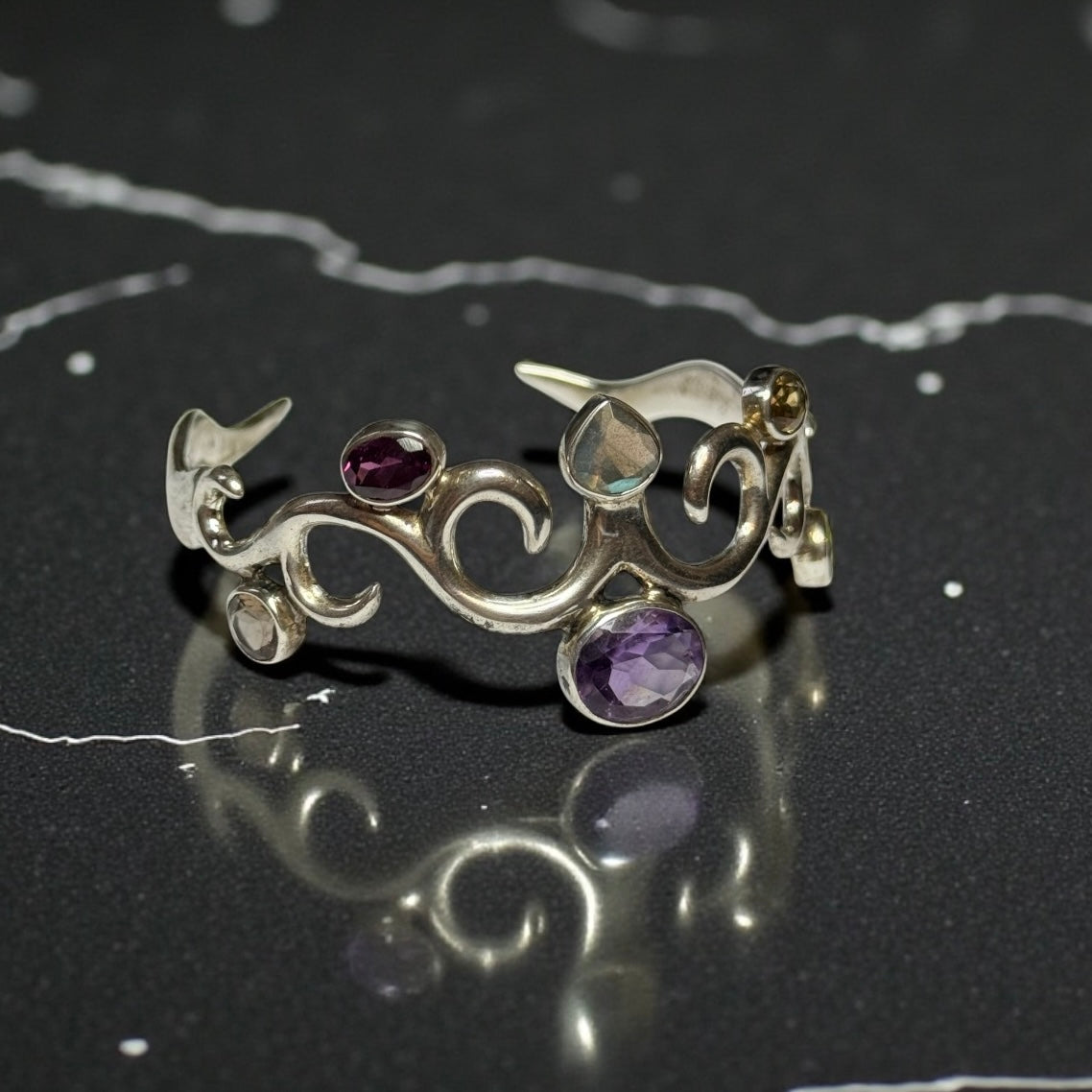 Arts & Craft Vintage Semi Precious Gem Silver Cuff