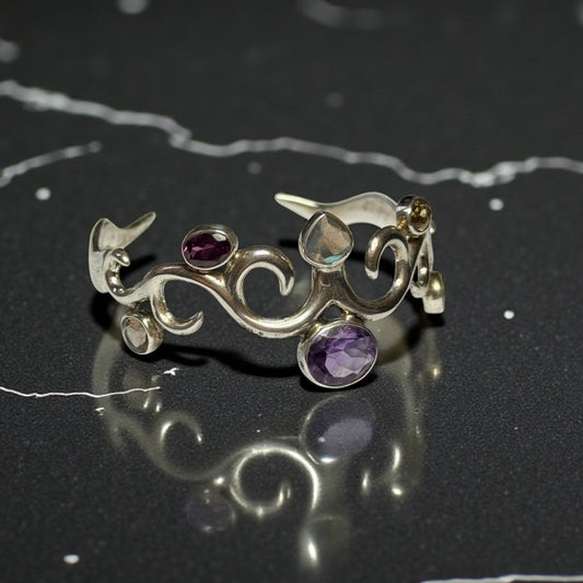 Arts & Craft Vintage Semi Precious Gem Silver Cuff