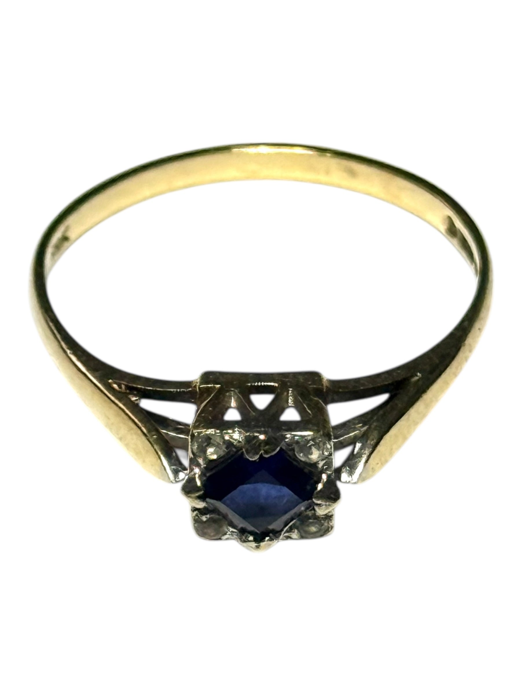 Vintage Blue Sapphire & White Spinel Gold Ring