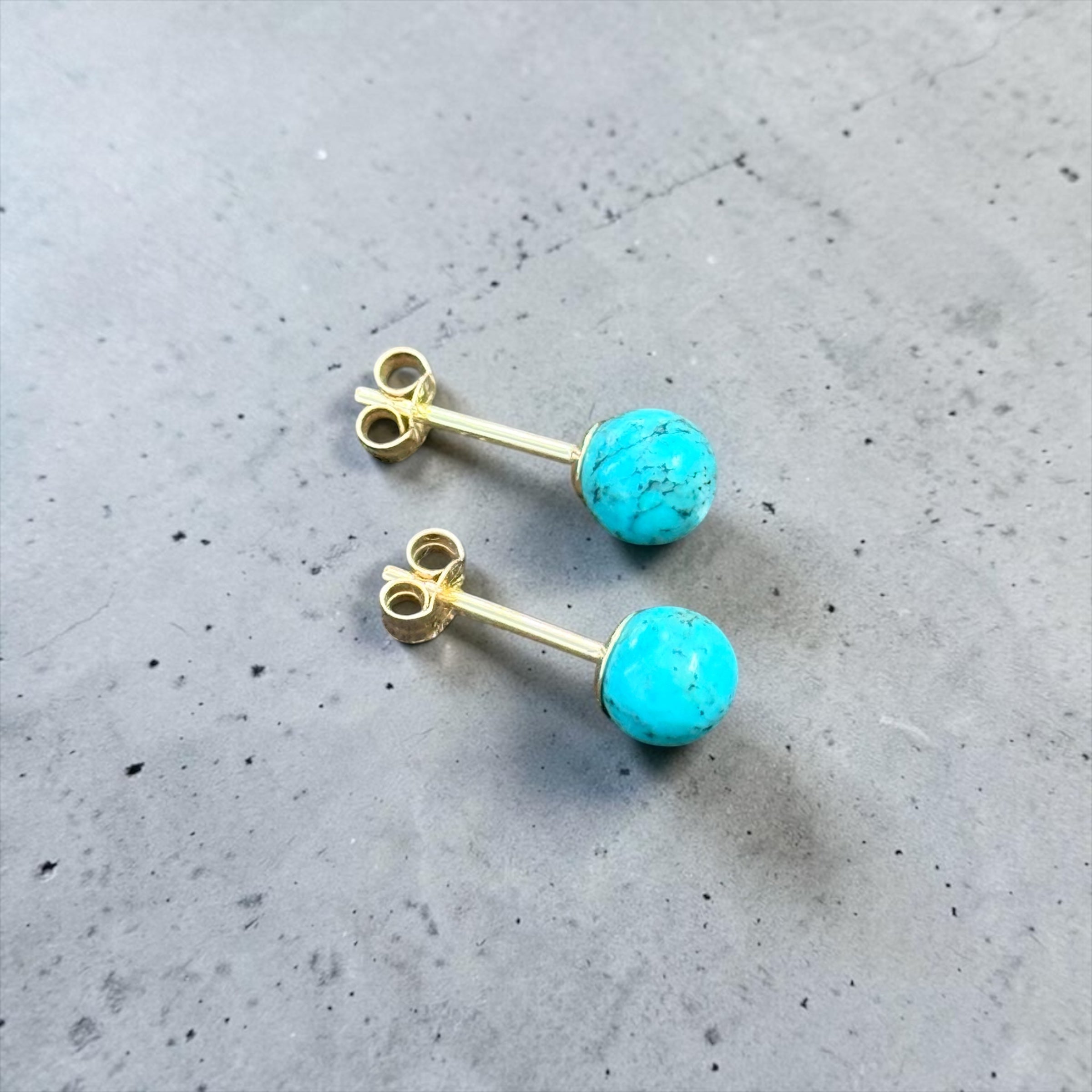 Genuine 5mm Sleeping Beauty Turquoise 9ct Gold Earring Studs 1.6 Carats