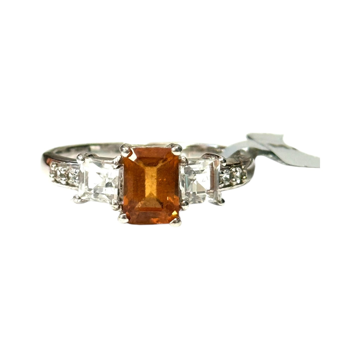 New Citrine & White Topaz Silver Ring Size Q CSC