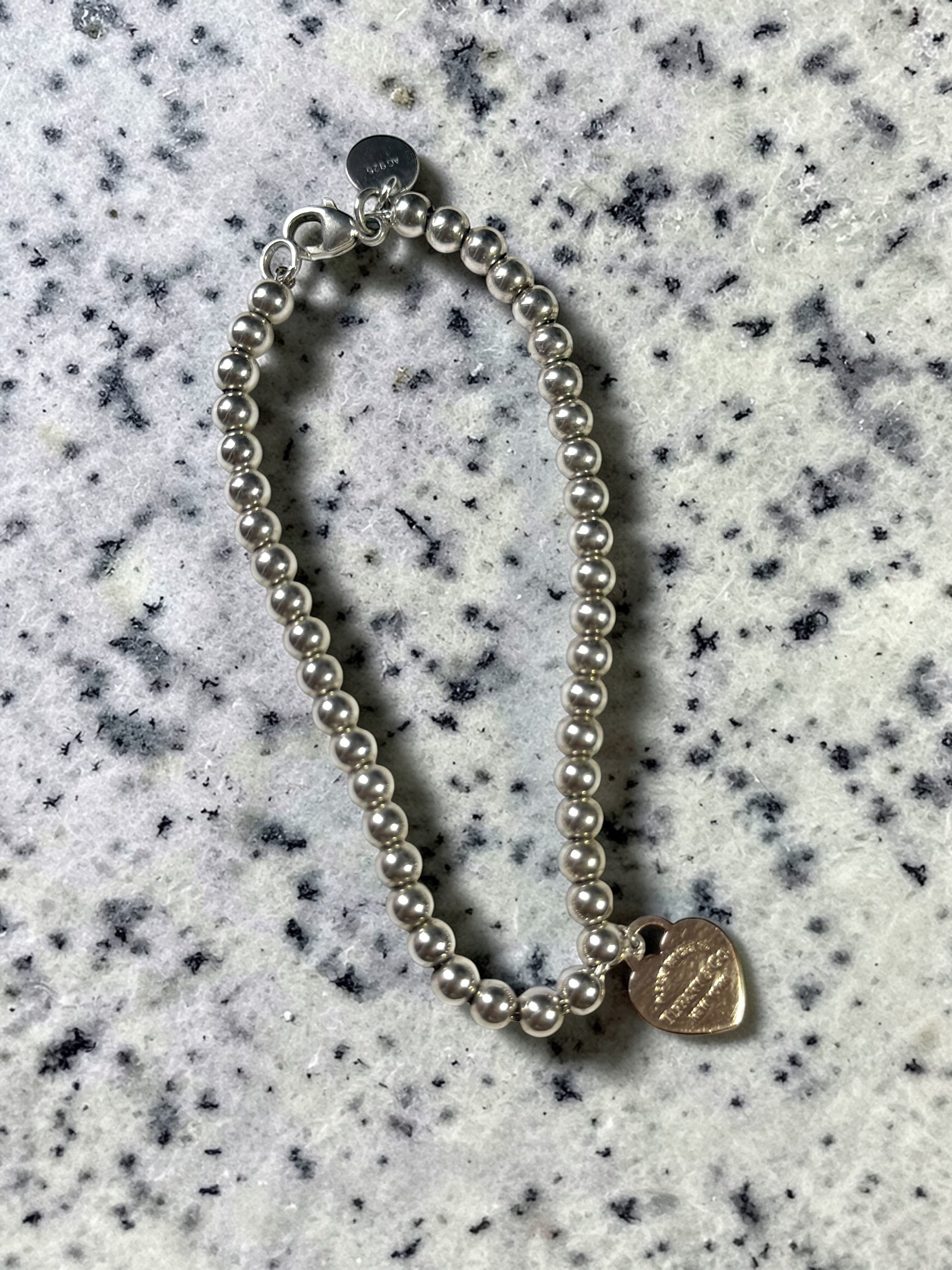 Tiffany & Co Rare Rubedo Heart Silver Beaded Bracelet 7"
