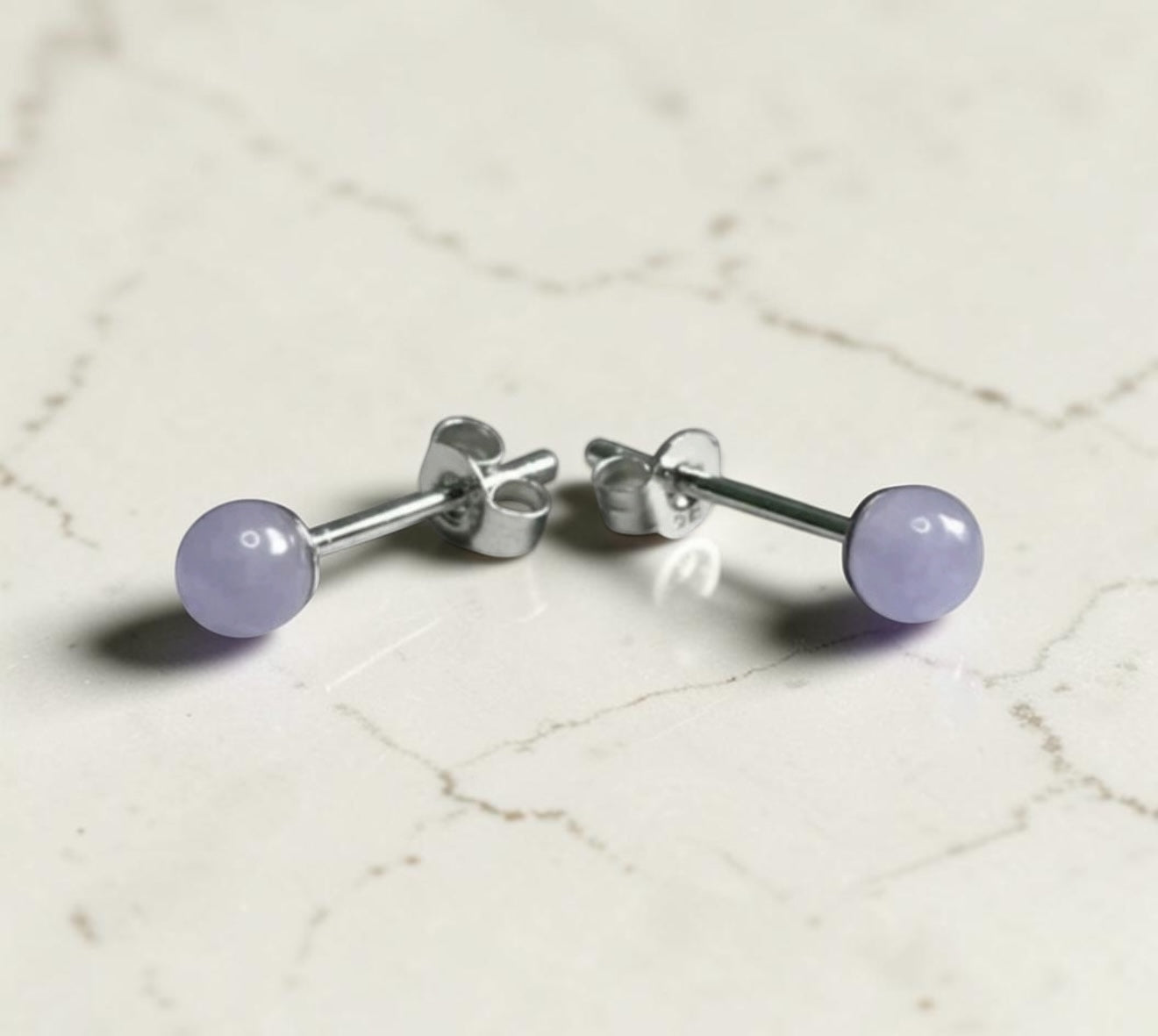 Genuine 4mm Lavender Jade 925 Silver Earring Studs 1 Carats