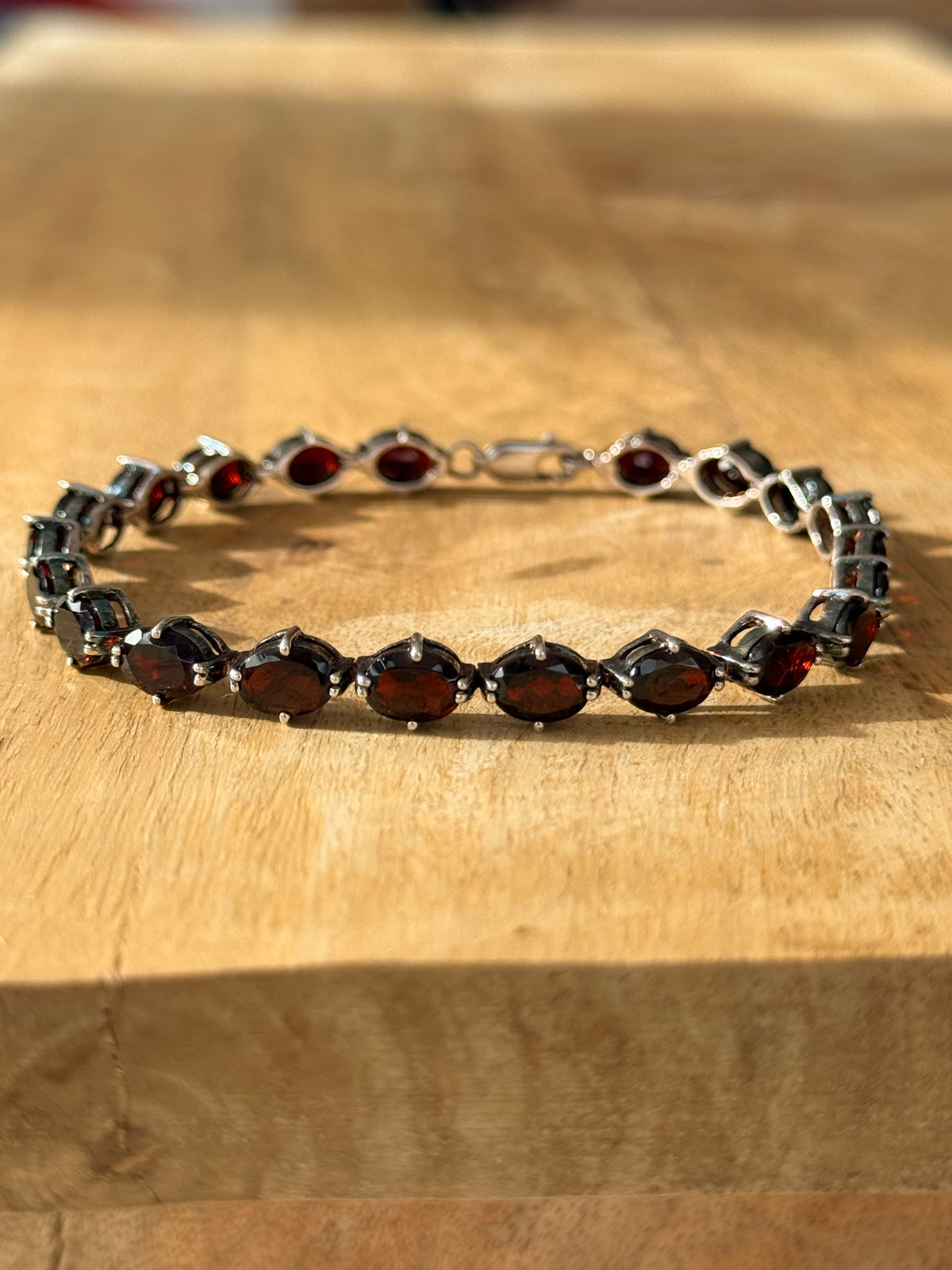 Vintage 20ct Garnet 925 Silver Bracelet 8" Hallmarked Brian Berenbut Hatton Garden