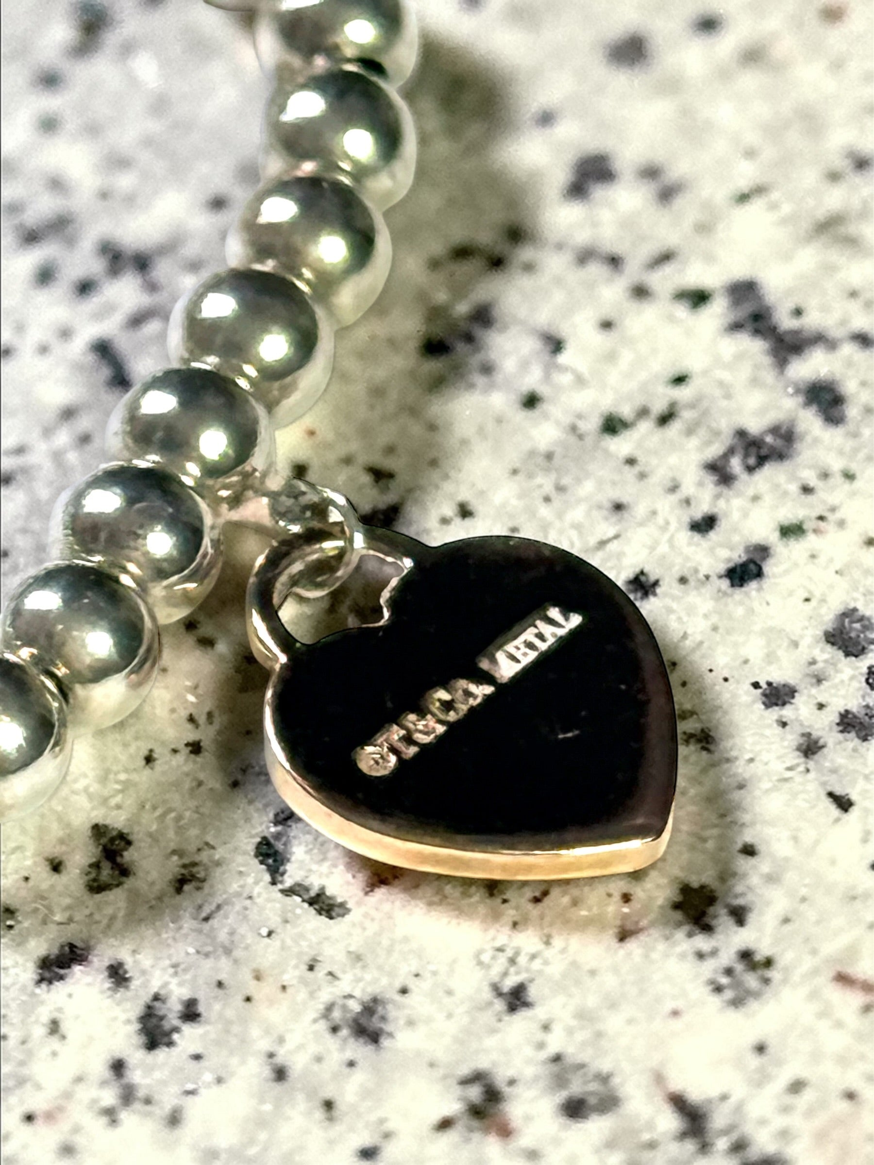 Tiffany & Co Rare Rubedo Heart Silver Beaded Bracelet 7"