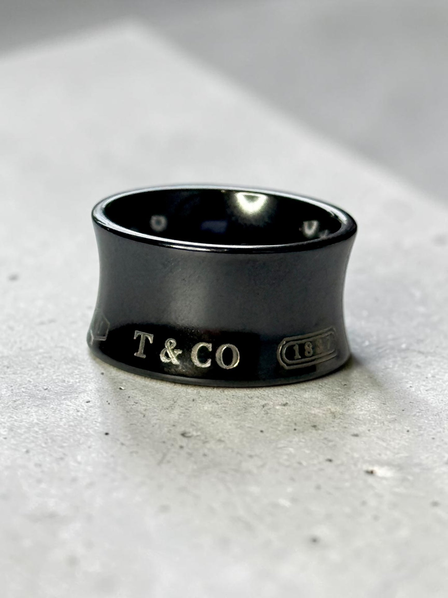 Tiffany & Co 1837 Black Rare Titanium Extra Wide Band Ring Size P (7.5)