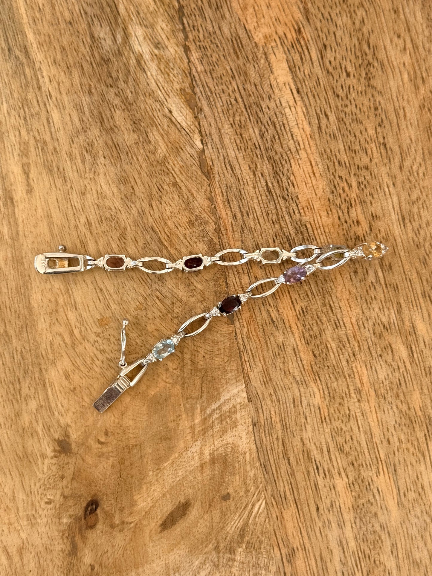 Pretty 925 Silver Multi Gem Citrine, Amethyst etc Bracelet Size 7"