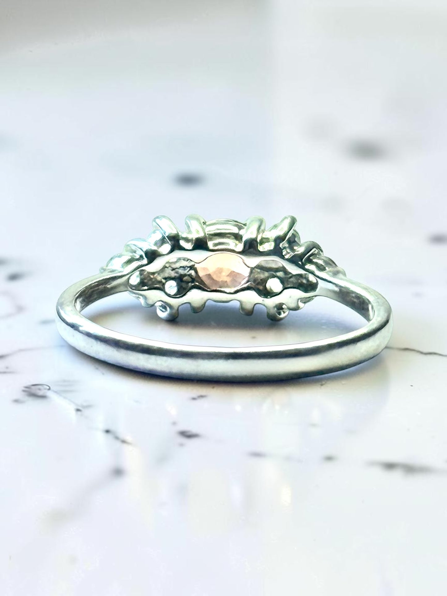 Vintage Hallmarked Pink Tourmaline And White Topaz White Gold 9k Ring