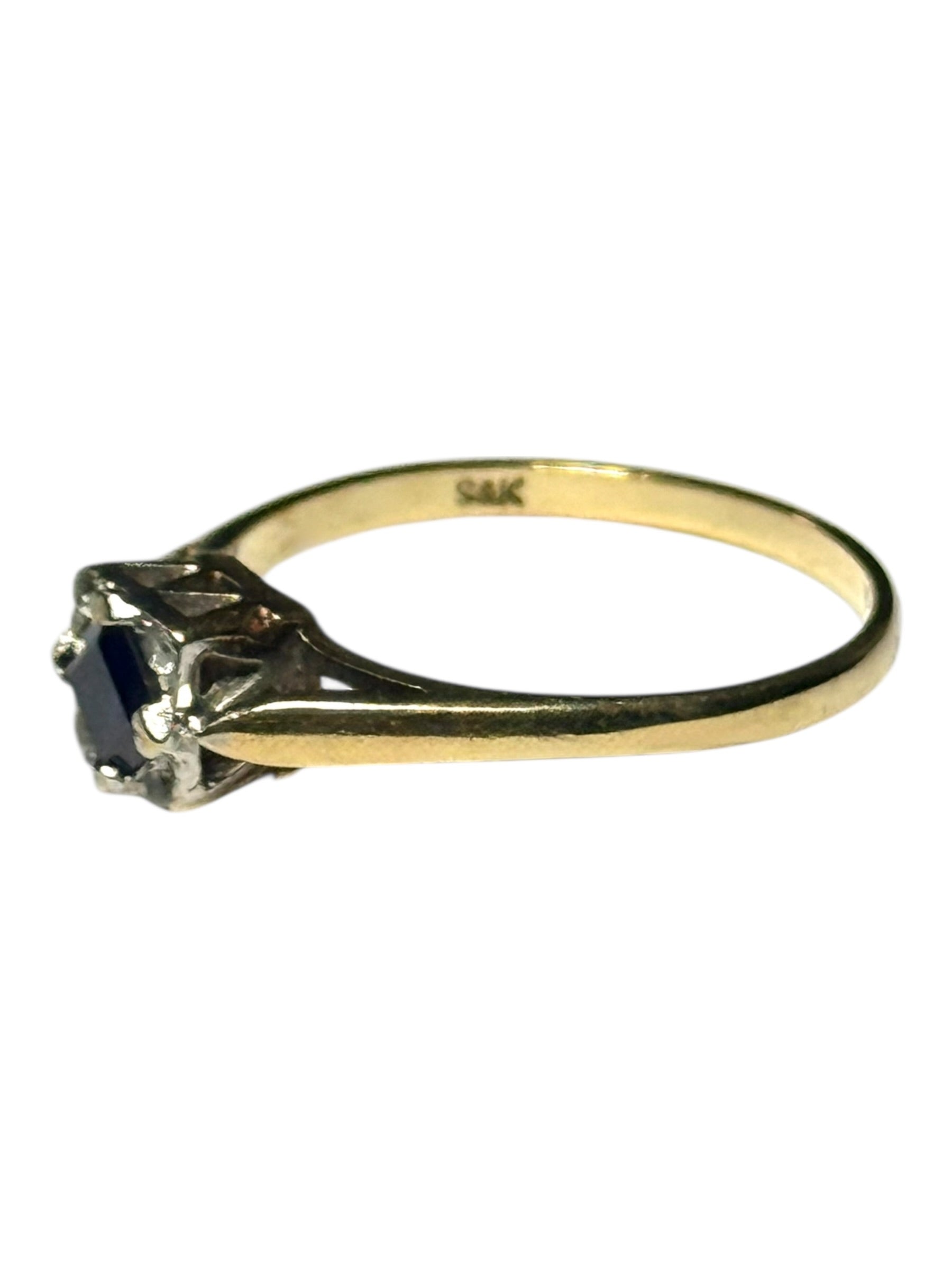 Vintage Blue Sapphire & White Spinel Gold Ring