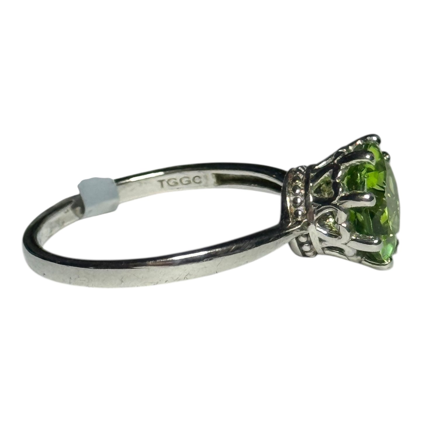 New Peridot Solitaire Silver Ring Size S - CSC