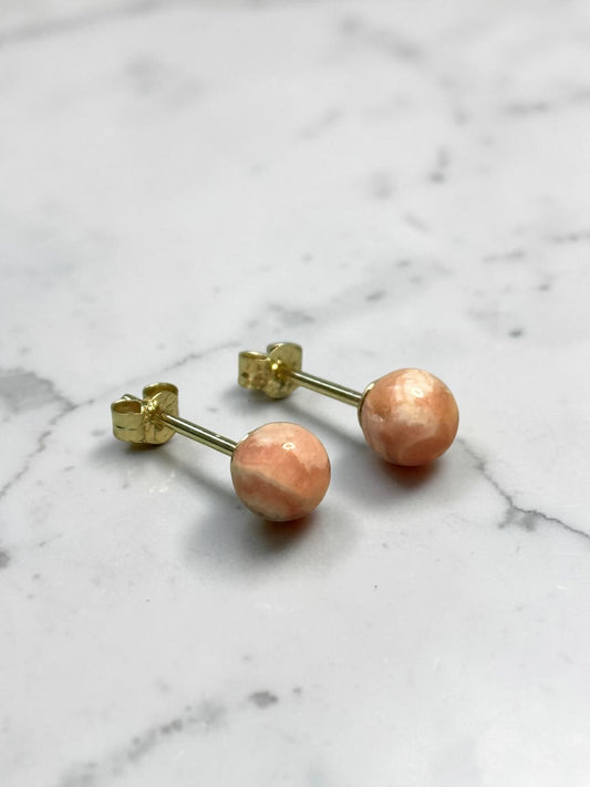Genuine 5mm Rhodochrosite 9ct Gold Earring Studs 1 Carat Approx