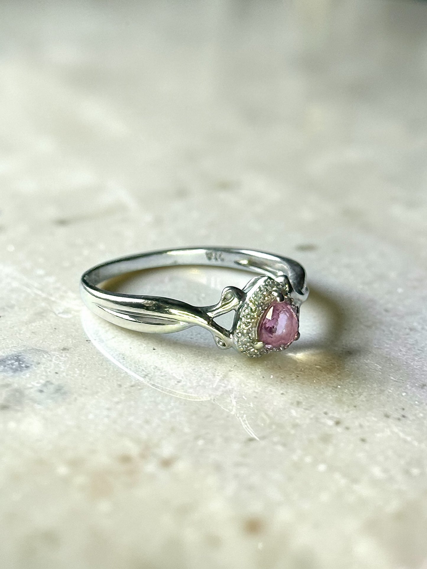 Pink Sapphire Heart & Diamond Halo White Gold Ring