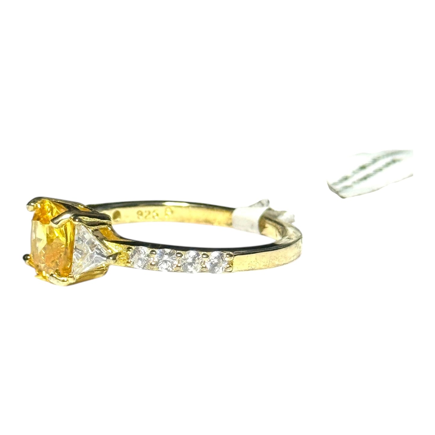 New Citrine & White CZ GP Silver Ring Size P CSC