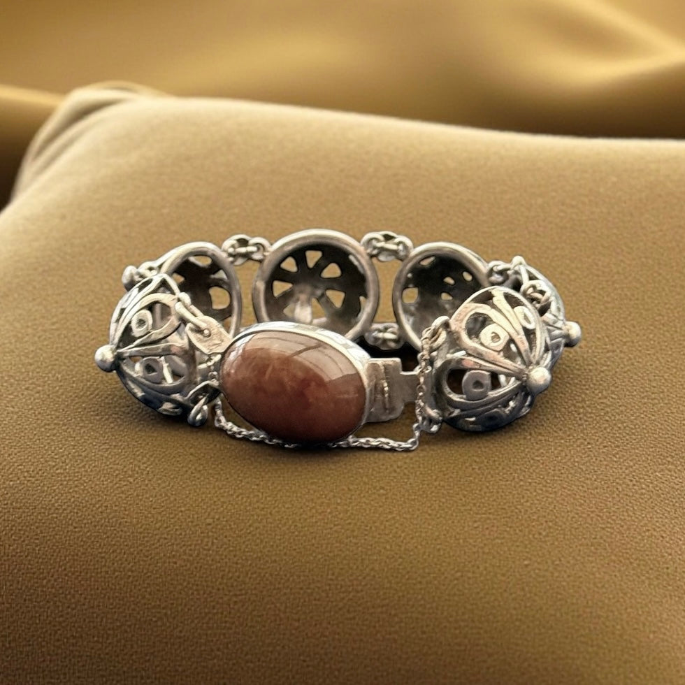 Devine Vintage Silver Mounted Brown Chalcedony & Silver Bracelet
