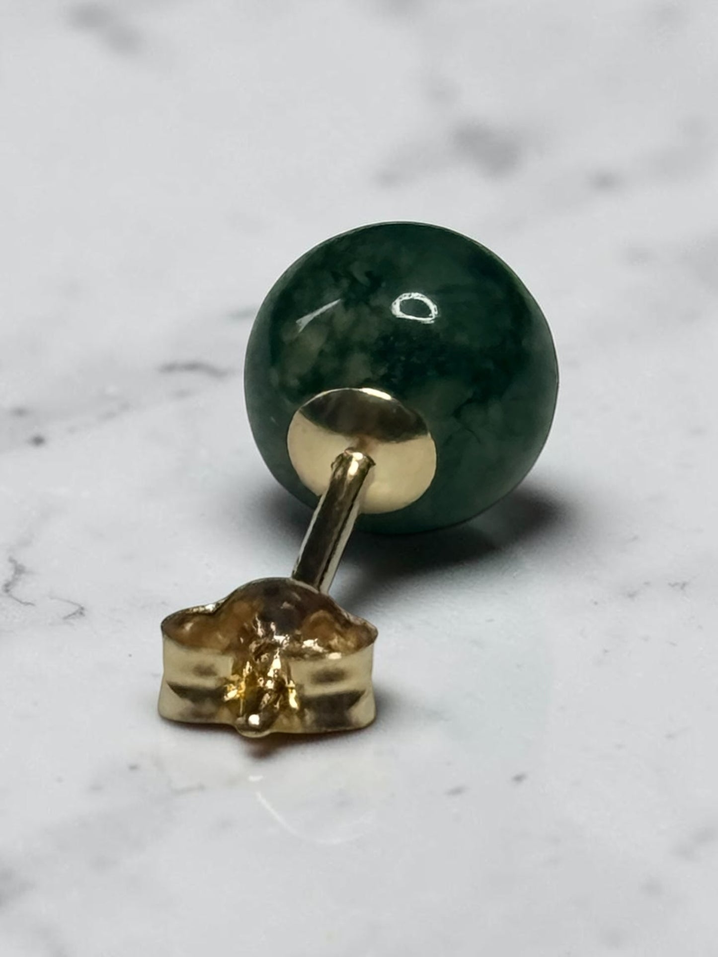 Genuine 5mm Moss Agate Globe 9k Gold Earrings