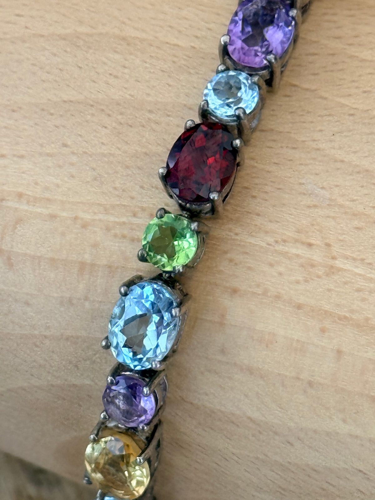 Colourful 21ct Multi Gem Oval & Round Cut 925 Silver Bracelet 7 1/2"