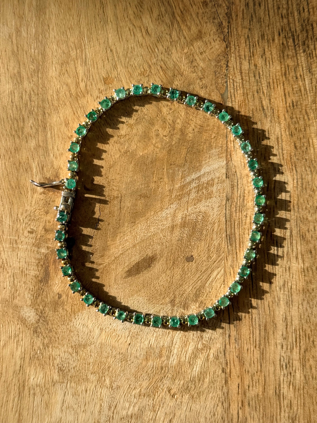 Vintage 3ct Emerald 925 Silver Tennis Bracelet 7 1/2" Hallmarked