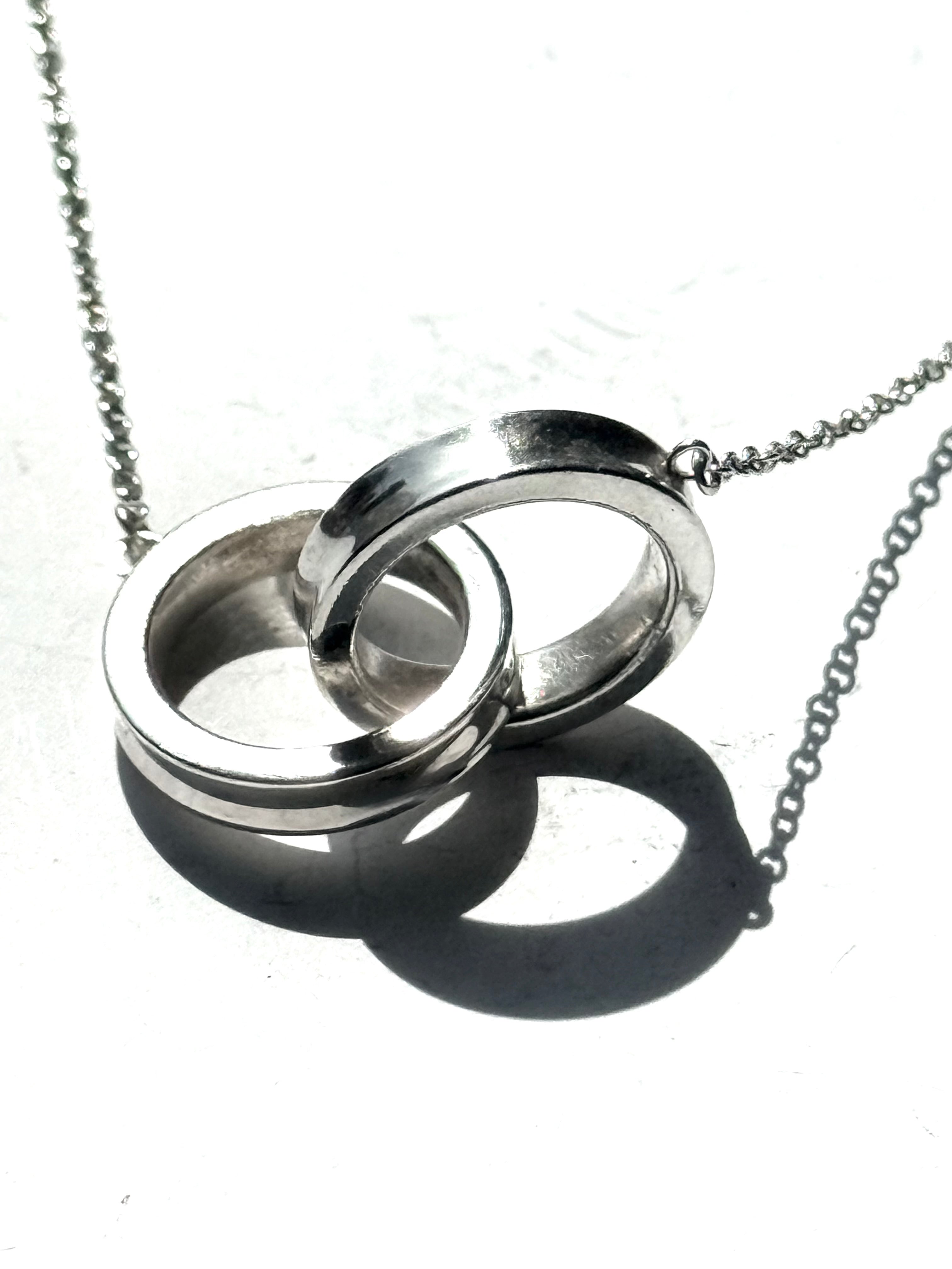 Tiffany & Co Two Silver Interlocking Circle Pendant Marked 925 Necklace