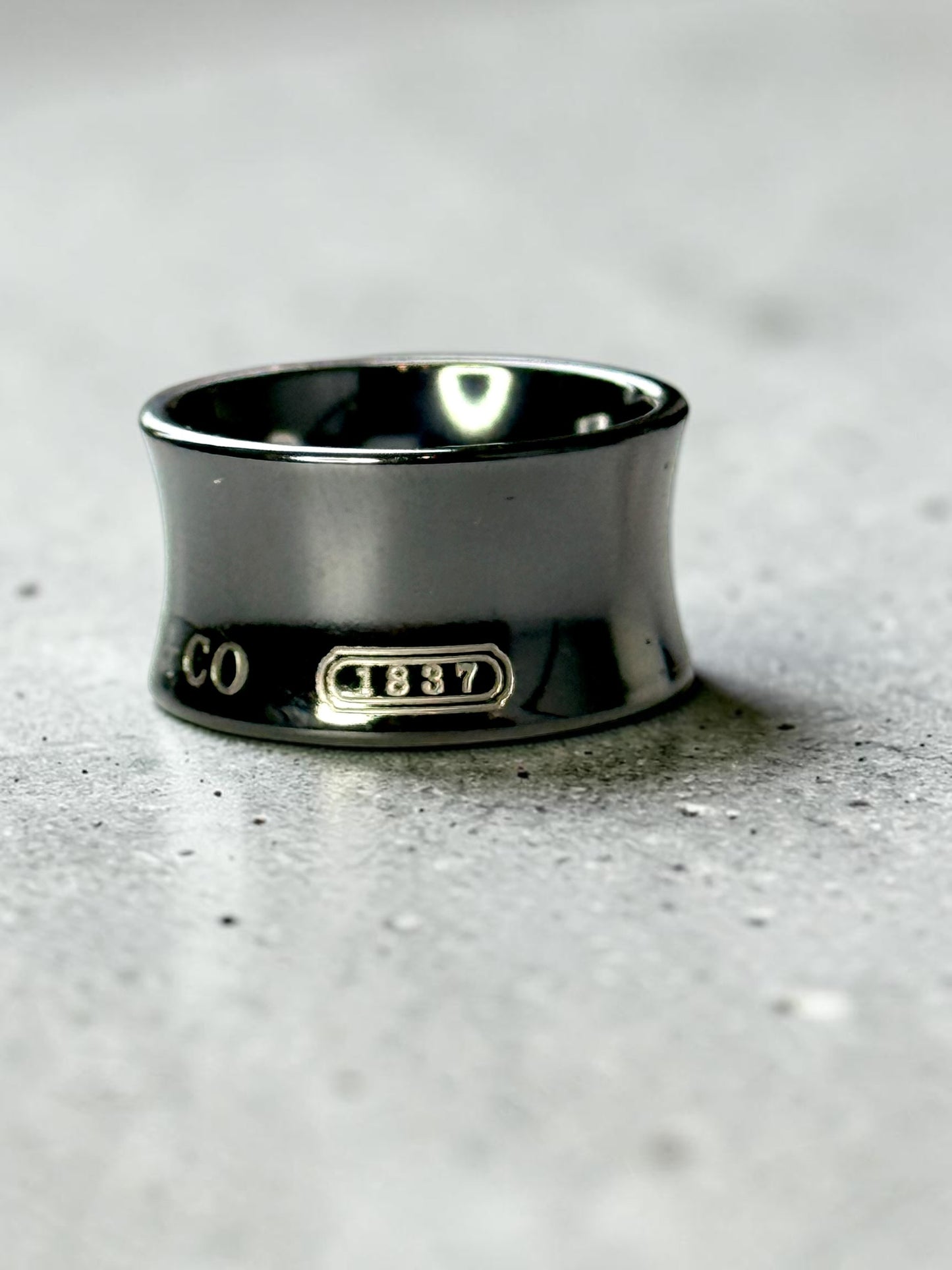 Tiffany & Co 1837 Black Rare Titanium Extra Wide Band Ring Size P (7.5)