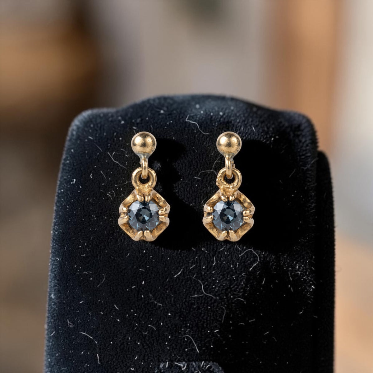 Vintage Natural Sapphire 9k Gold Stud Earrings Goldsmiths Hallmarked