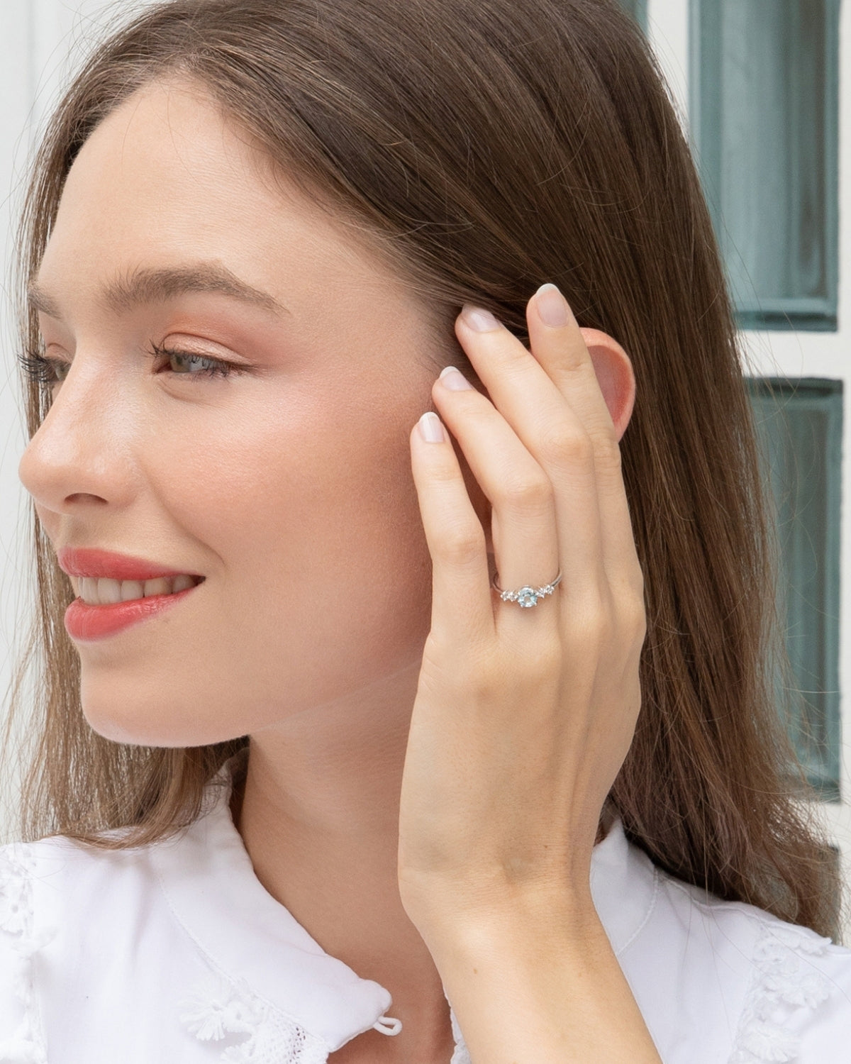 Sky Blue Topaz Five Stone Ring in Sterling Silver