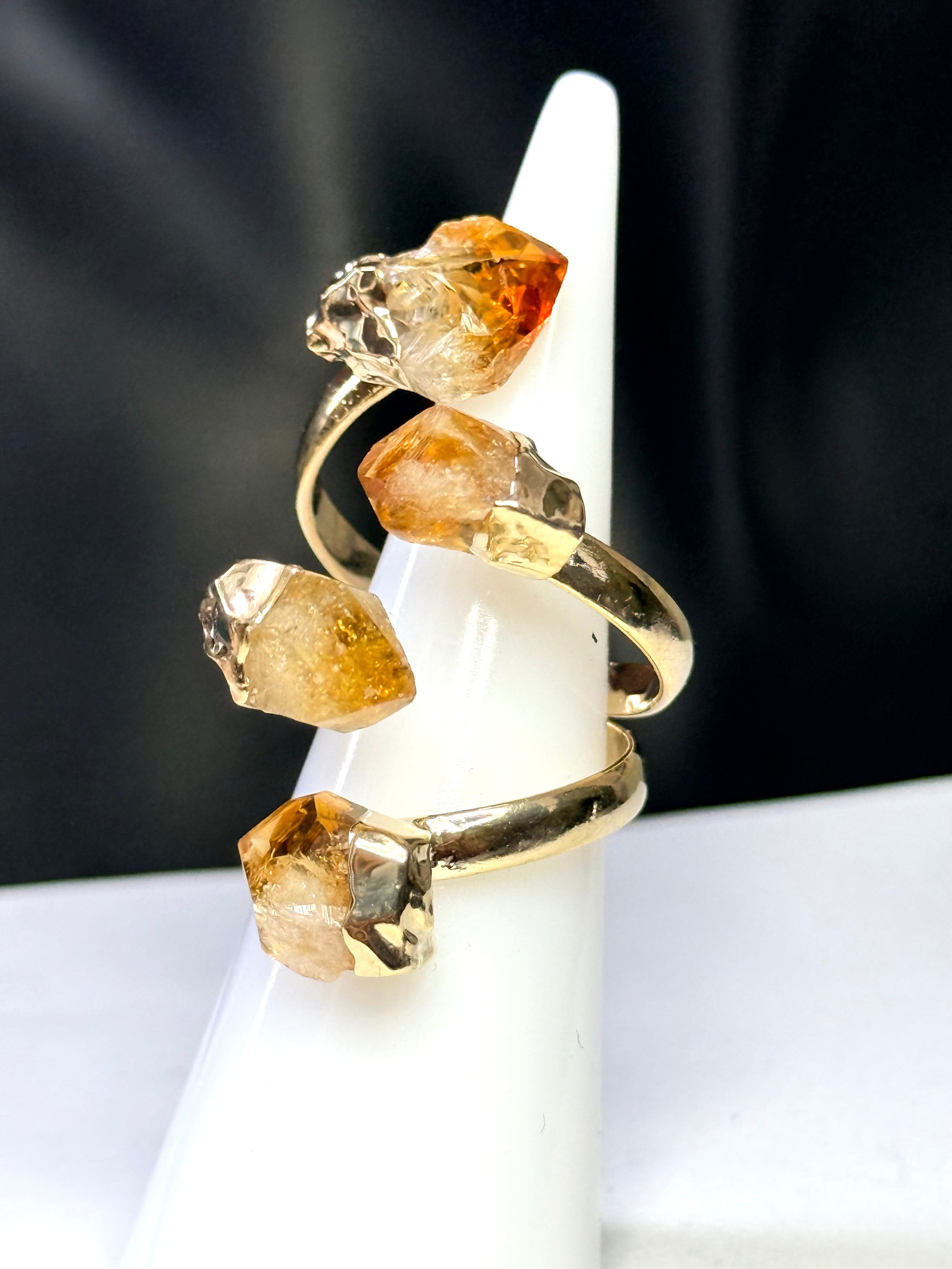 Different - Citrine Ruff Cut Stone 10ct GP Adjustable Size Ring NEW