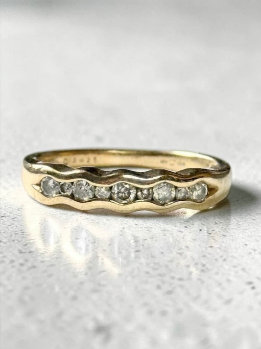 9 Diamond 0.25ct 9k Gold Vintage Stacking Ring Hallmarked Size L 1/2